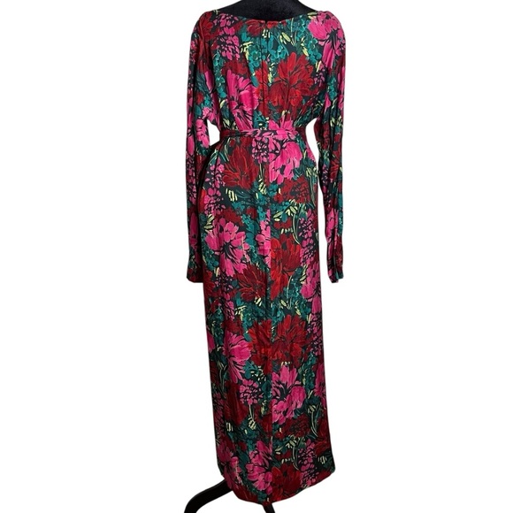 Vineyard Vines Silk Twill Belted Maxi Dress Floral Red Pink Green XL - Picture 10 of 13